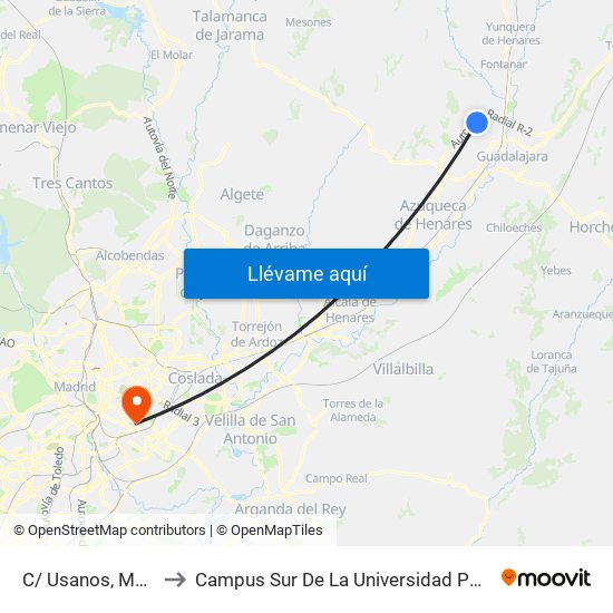 C/ Usanos, Marchamalo to Campus Sur De La Universidad Politécnica De Madrid map