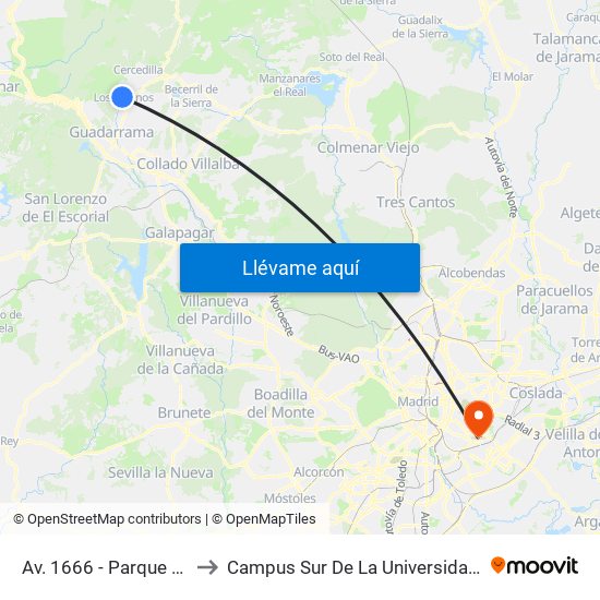 Av. 1666 - Parque De Las Cigüeñas to Campus Sur De La Universidad Politécnica De Madrid map