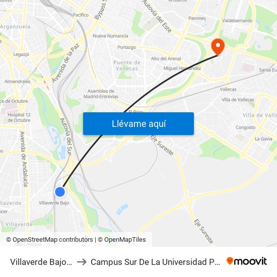 Villaverde Bajo Cercanías to Campus Sur De La Universidad Politécnica De Madrid map