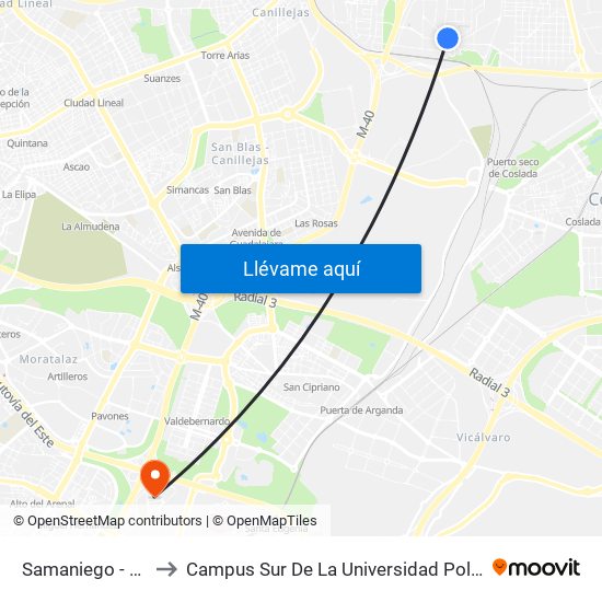Samaniego - Campezo to Campus Sur De La Universidad Politécnica De Madrid map