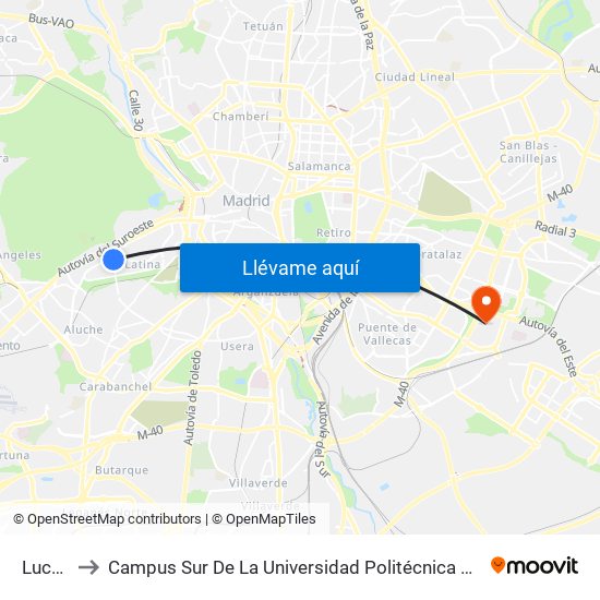 Lucero to Campus Sur De La Universidad Politécnica De Madrid map