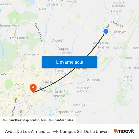 Avda. De Los Almendros, Cabanillas Del Campo to Campus Sur De La Universidad Politécnica De Madrid map