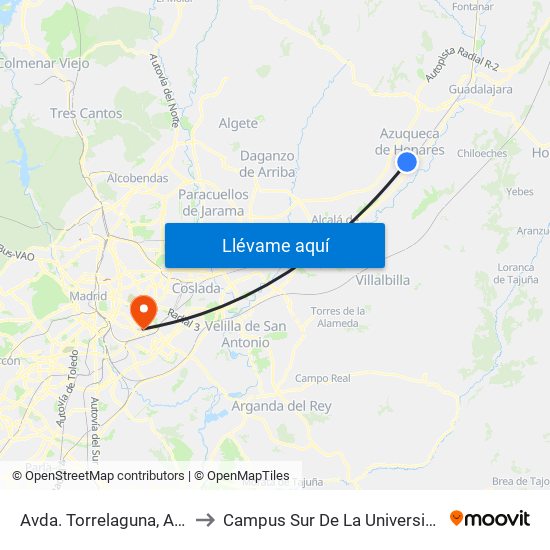 Avda. Torrelaguna, Azuqueca De Henares to Campus Sur De La Universidad Politécnica De Madrid map