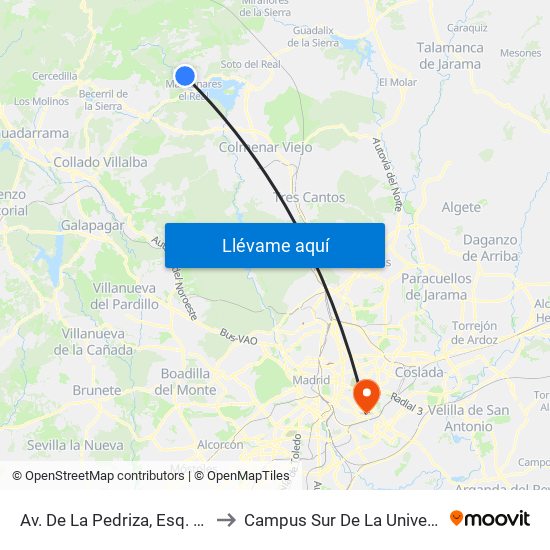 Av. De La Pedriza, Esq. Calle Montañero (Camping) to Campus Sur De La Universidad Politécnica De Madrid map