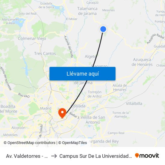 Av. Valdetorres - Sofía, El Casar to Campus Sur De La Universidad Politécnica De Madrid map