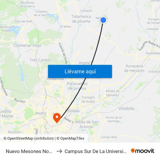 Nuevo Mesones Nogal (Vuelta), El Casar to Campus Sur De La Universidad Politécnica De Madrid map