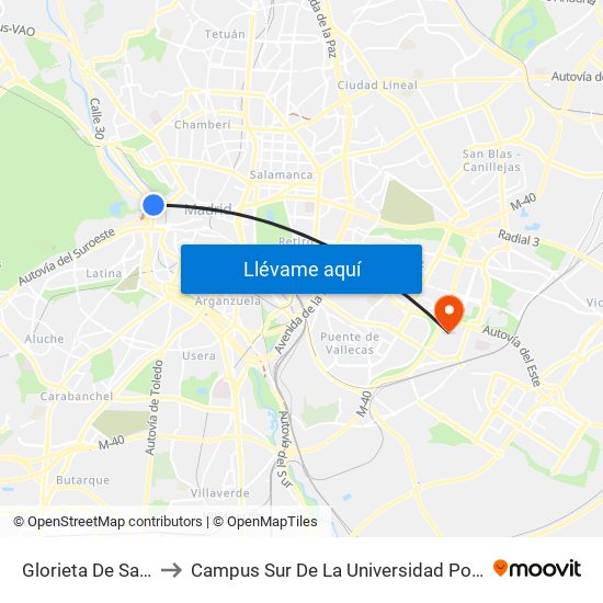 Glorieta De San Vicente to Campus Sur De La Universidad Politécnica De Madrid map