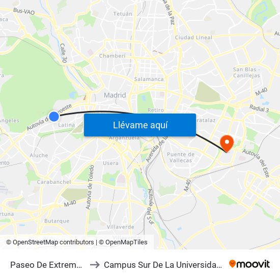 Paseo De Extremadura - El Greco to Campus Sur De La Universidad Politécnica De Madrid map