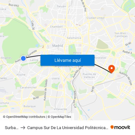 Surbatán to Campus Sur De La Universidad Politécnica De Madrid map