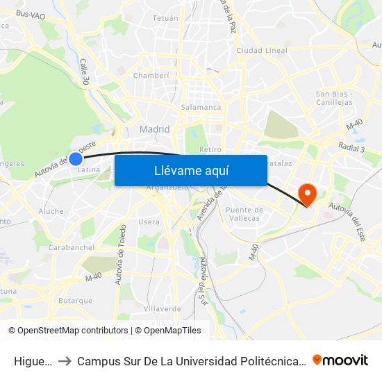 Higueras to Campus Sur De La Universidad Politécnica De Madrid map