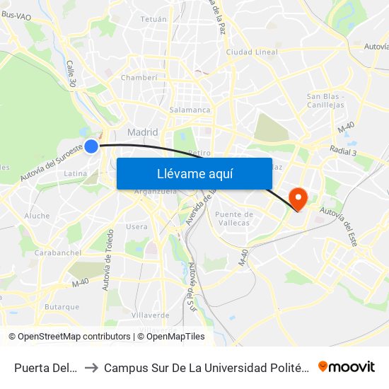 Puerta Del Ángel to Campus Sur De La Universidad Politécnica De Madrid map