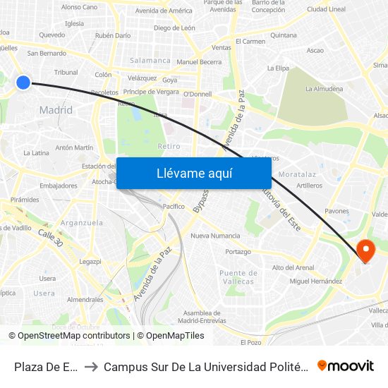 Plaza De España to Campus Sur De La Universidad Politécnica De Madrid map