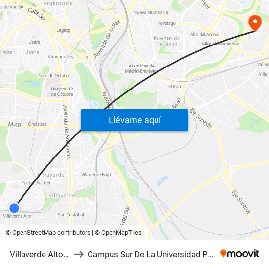 Villaverde Alto Cercanías to Campus Sur De La Universidad Politécnica De Madrid map
