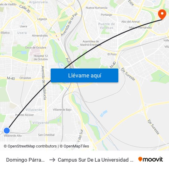 Domingo Párraga - Astillero to Campus Sur De La Universidad Politécnica De Madrid map