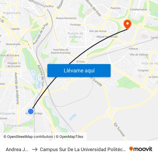 Andrea Jordán to Campus Sur De La Universidad Politécnica De Madrid map