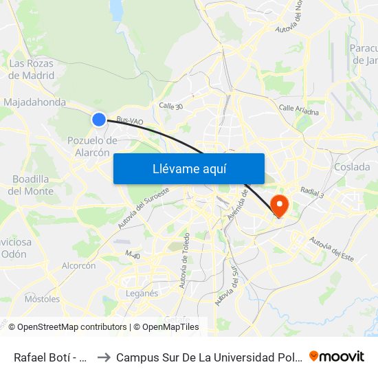 Rafael Botí - Archanda to Campus Sur De La Universidad Politécnica De Madrid map