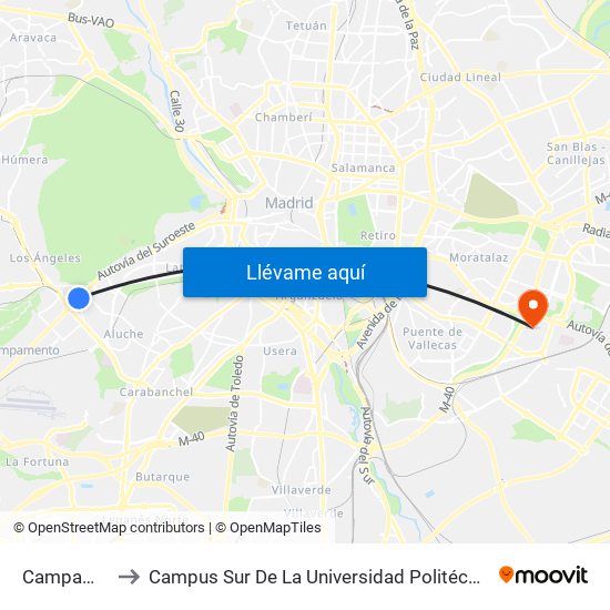 Campamento to Campus Sur De La Universidad Politécnica De Madrid map