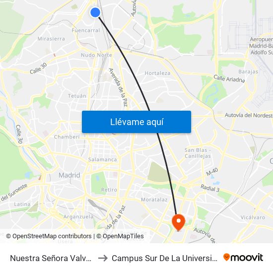 Nuestra Señora Valverde - Alonso Quijano to Campus Sur De La Universidad Politécnica De Madrid map