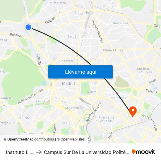 Instituto Llorente to Campus Sur De La Universidad Politécnica De Madrid map