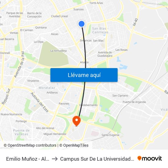 Emilio Muñoz - Alfonso Gómez to Campus Sur De La Universidad Politécnica De Madrid map