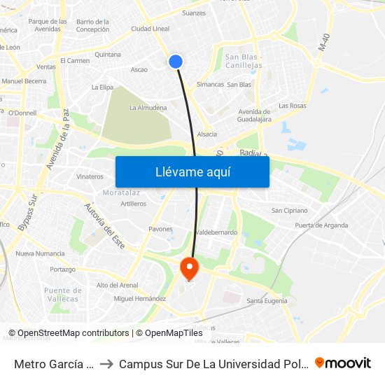Metro García Noblejas to Campus Sur De La Universidad Politécnica De Madrid map