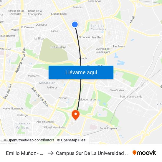 Emilio Muñoz - Santa Leonor to Campus Sur De La Universidad Politécnica De Madrid map