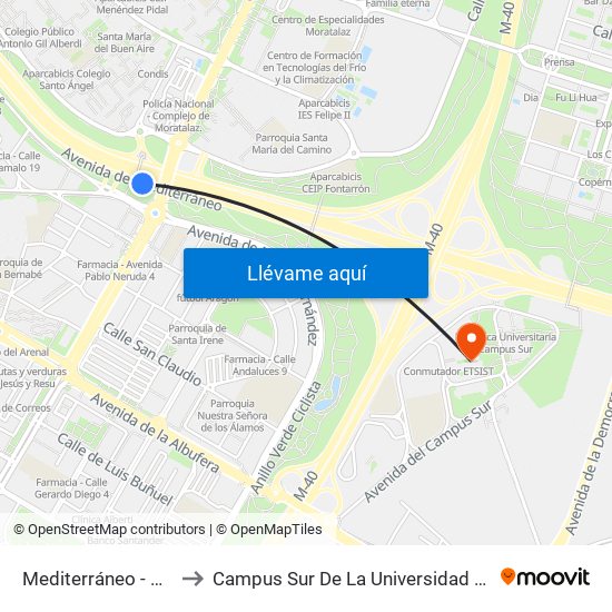 Mediterráneo - Pablo Neruda to Campus Sur De La Universidad Politécnica De Madrid map