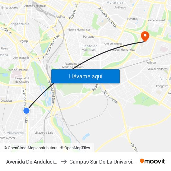 Avenida De Andalucía - Centro Comercial to Campus Sur De La Universidad Politécnica De Madrid map