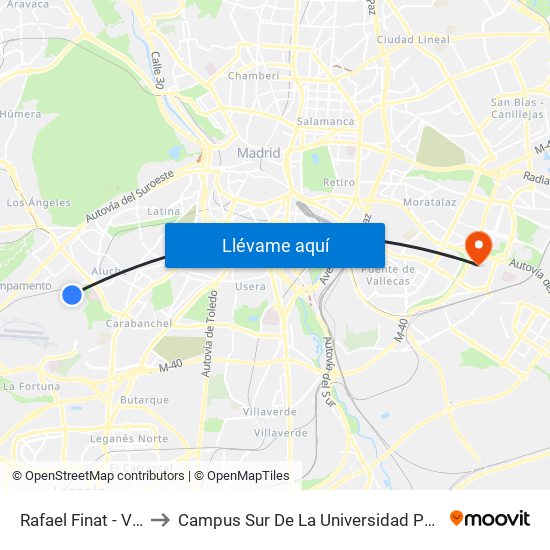 Rafael Finat - Valle Inclán to Campus Sur De La Universidad Politécnica De Madrid map