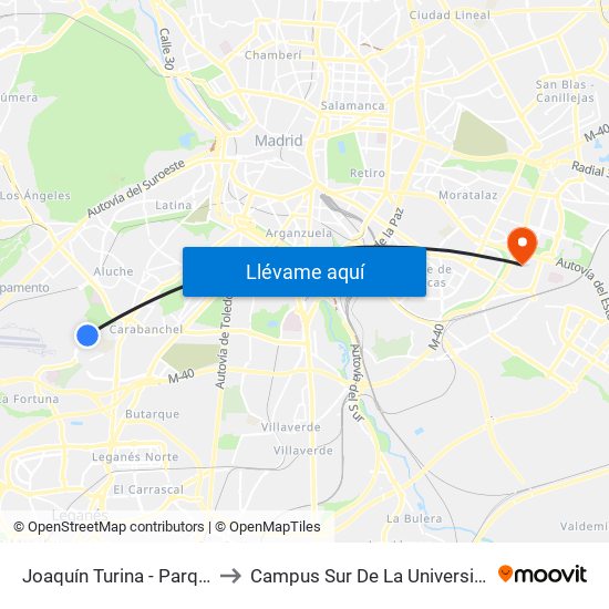 Joaquín Turina - Parque Carlos Matallanas to Campus Sur De La Universidad Politécnica De Madrid map