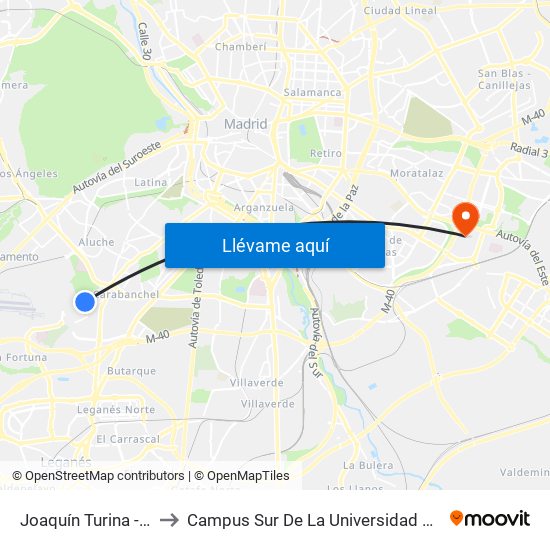 Joaquín Turina - Las Cruces to Campus Sur De La Universidad Politécnica De Madrid map