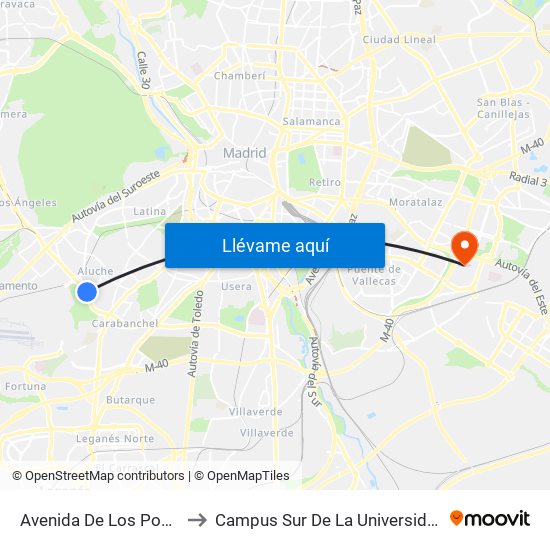 Avenida De Los Poblados - Comisaria to Campus Sur De La Universidad Politécnica De Madrid map