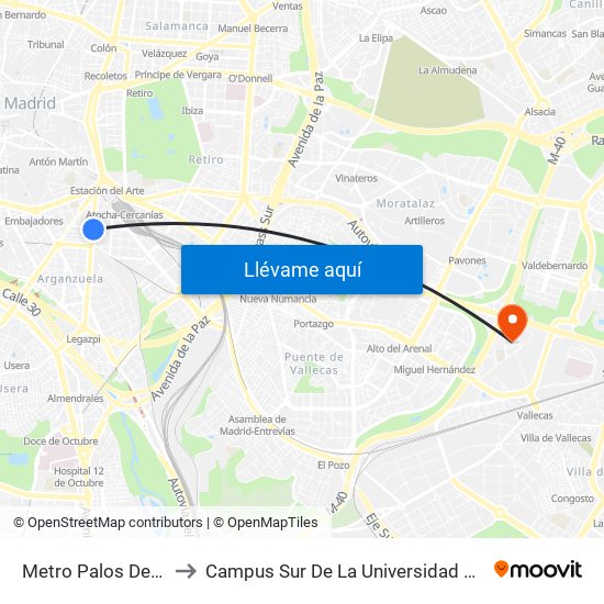 Metro Palos De La Frontera to Campus Sur De La Universidad Politécnica De Madrid map