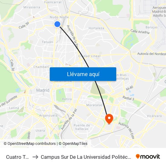 Cuatro Torres to Campus Sur De La Universidad Politécnica De Madrid map