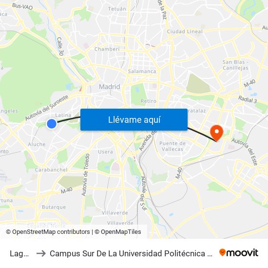 Laguna to Campus Sur De La Universidad Politécnica De Madrid map