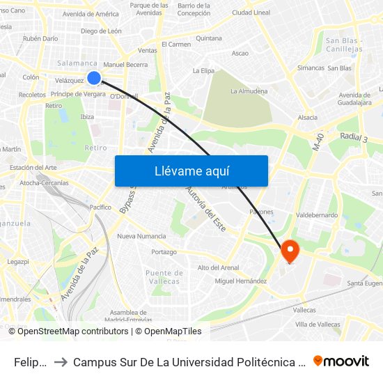 Felipe II to Campus Sur De La Universidad Politécnica De Madrid map