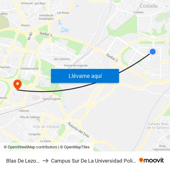 Blas De Lezo - Ilusión to Campus Sur De La Universidad Politécnica De Madrid map