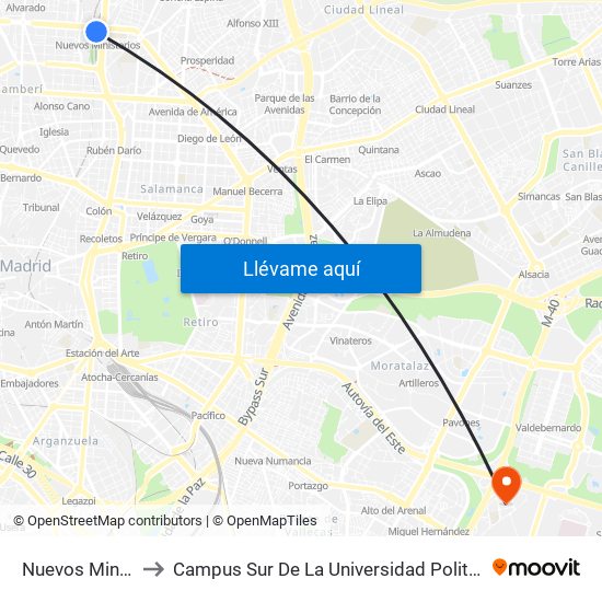 Nuevos Ministerios to Campus Sur De La Universidad Politécnica De Madrid map