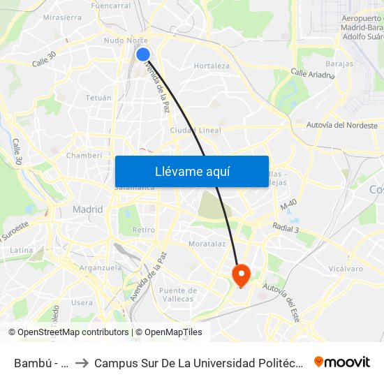 Bambú - Yuca to Campus Sur De La Universidad Politécnica De Madrid map