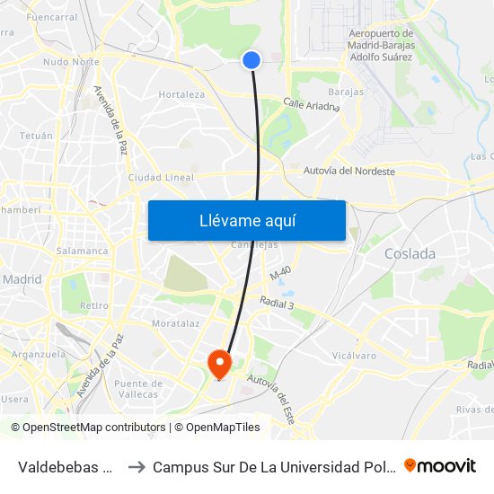 Valdebebas Cercanías to Campus Sur De La Universidad Politécnica De Madrid map