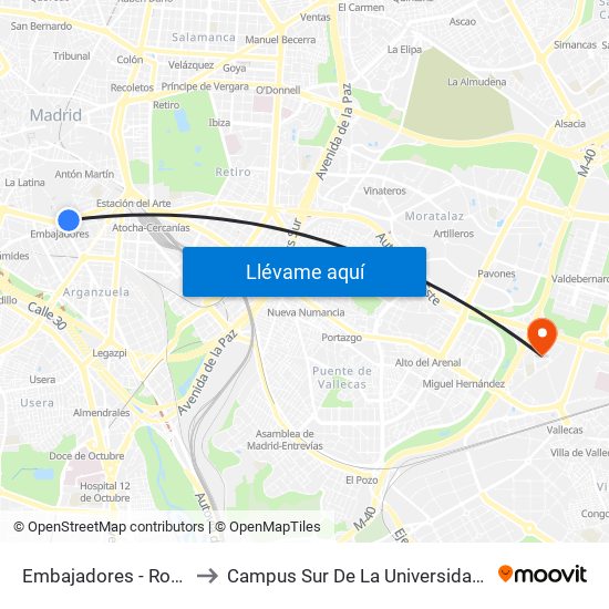 Embajadores - Ronda De Valencia to Campus Sur De La Universidad Politécnica De Madrid map