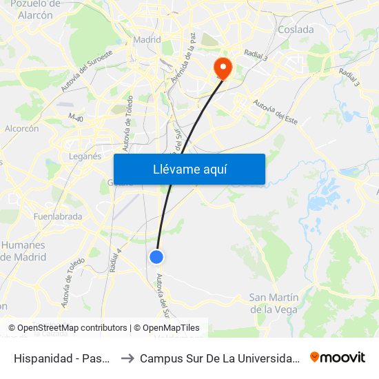 Hispanidad - Paseo De Las Artes to Campus Sur De La Universidad Politécnica De Madrid map