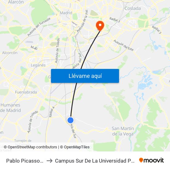 Pablo Picasso - Instituto to Campus Sur De La Universidad Politécnica De Madrid map