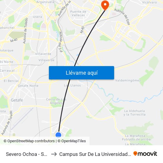 Severo Ochoa - Supermercados to Campus Sur De La Universidad Politécnica De Madrid map