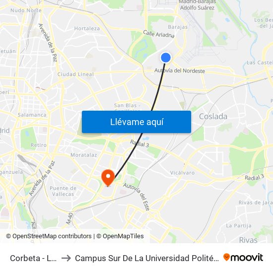 Corbeta - La Rioja to Campus Sur De La Universidad Politécnica De Madrid map