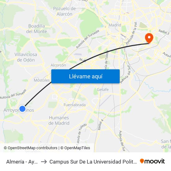 Almería - Ayamonte to Campus Sur De La Universidad Politécnica De Madrid map