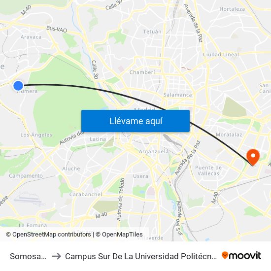 Somosaguas to Campus Sur De La Universidad Politécnica De Madrid map