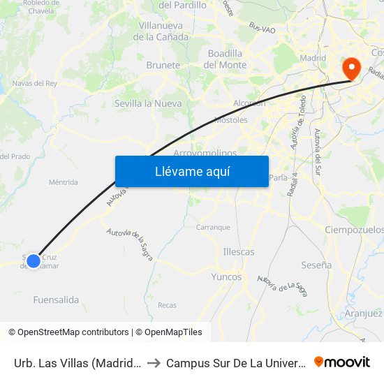 Urb. Las Villas (Madrid), Santa Cruz Del Retamar to Campus Sur De La Universidad Politécnica De Madrid map