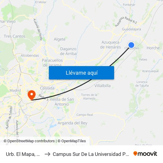 Urb. El Mapa, Chiloeches to Campus Sur De La Universidad Politécnica De Madrid map