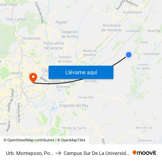 Urb. Montepozo, Pozo De Guadalajara to Campus Sur De La Universidad Politécnica De Madrid map